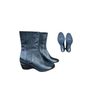 Cole Haan Nike Air Kiersten Black Leather Calf High Wedge Heel Boot Shoe Women 7